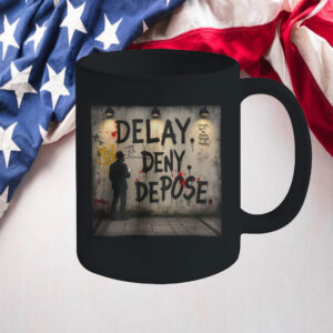 Trending Political Statement ,Deny Defend Depose Mug 5 Delay. Deny. Depose. Graphic Mug