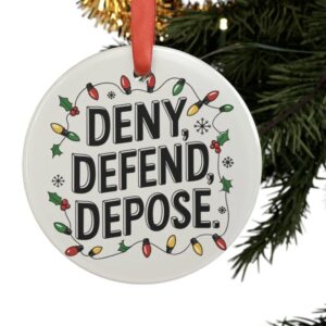 Deny Defend Depose Ornament with Ribbon, Eat the rich