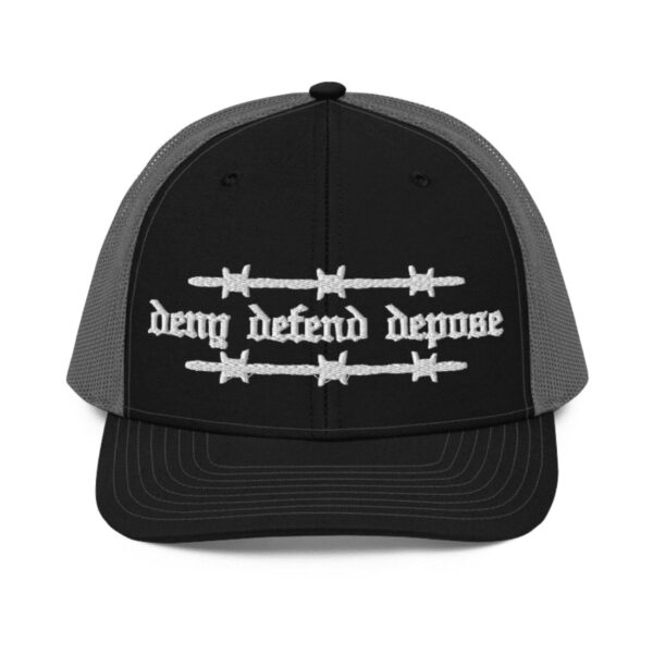 Deny defend depose olde english barbed Snapback Trucker Hat