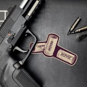 “Deny. Defend. Depose.” Shell Casings Sticker