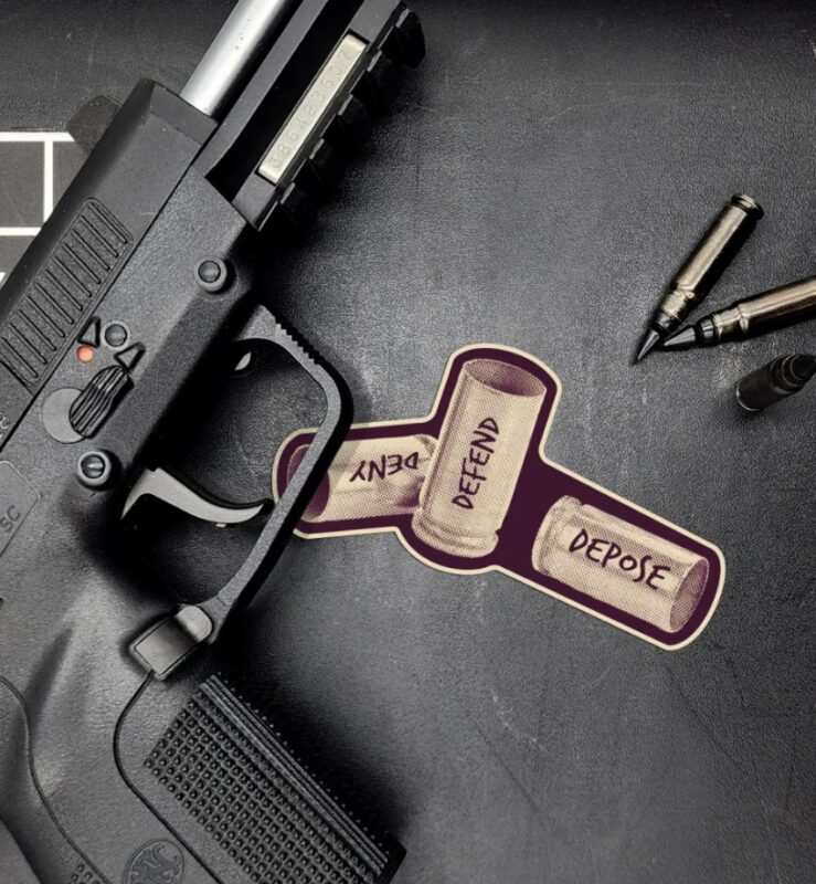“Deny. Defend. Depose.” Shell Casings Sticker 4 “Deny. Defend. Depose.” Shell Casings Sticker