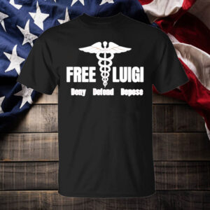 Free Luigi Deny Defend Depose logo T-Shirt