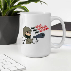 Mario with gun Deny Defend Depose Mug