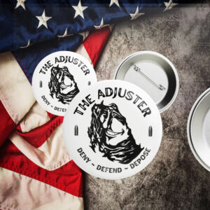The Adjuster Deny Defend Depose Pin Button