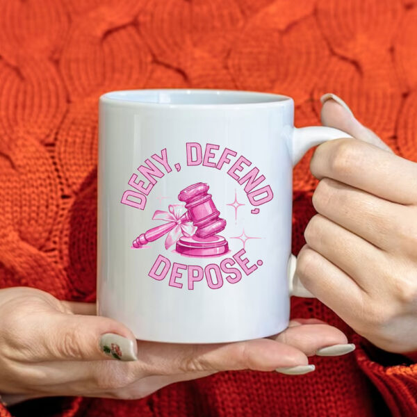 Trend Pink Glitter Gavel bow Clipart Bold Statement - Deny Defend Depose Mug