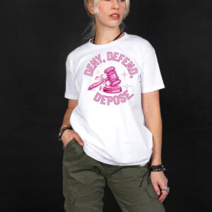 Trend Pink Glitter Gavel bow Clipart Bold Statement - Deny Defend Depose T-Shirt